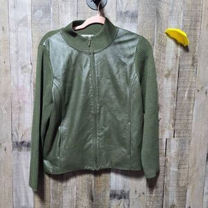 Pendleton Army Green Leather and Merino Wool Jacket